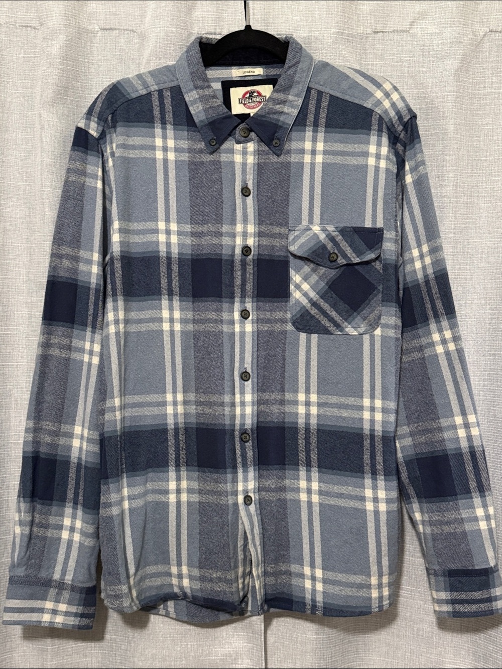 Men’s 100% Cotton Field & Forest Mid Weight Flannel-Blue & White Plaid-Sz XL